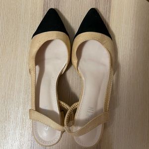 Cap toe sling back heels